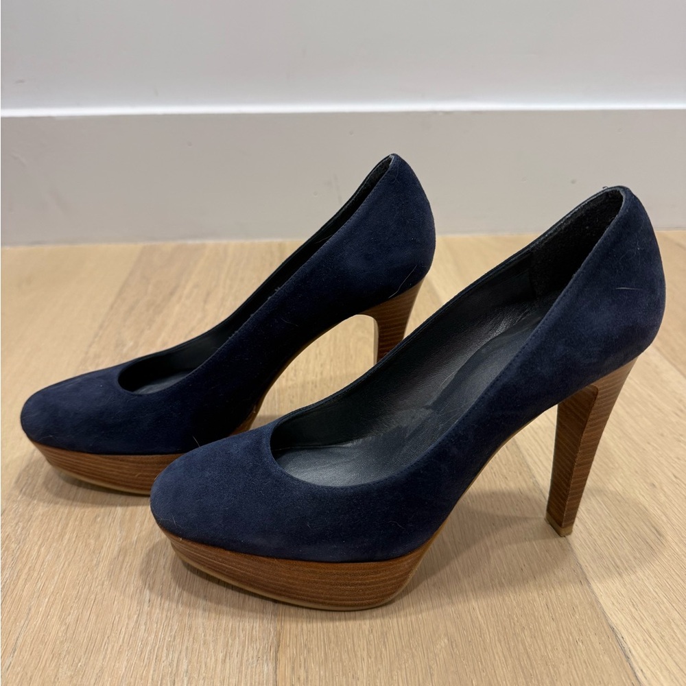 Stuart Weitzman blue suede pumps